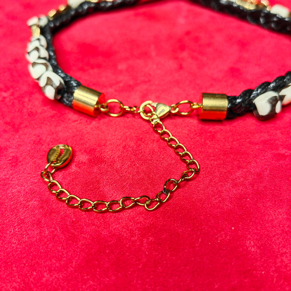 Collier Tressé — Perles Akan & Os de Corne