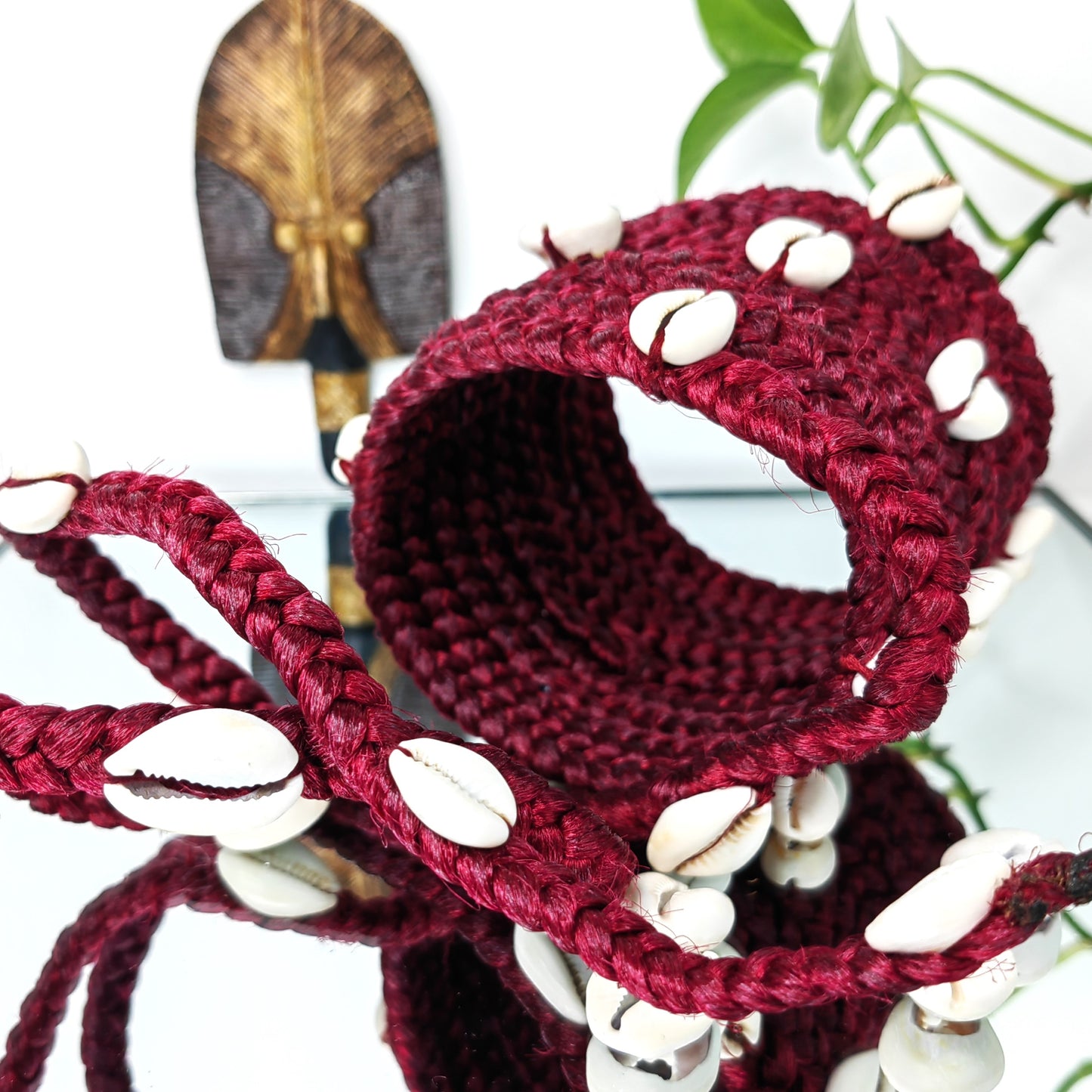 Bracelet cheveux en tresse 3 en 1-ROUGE BORDEAU