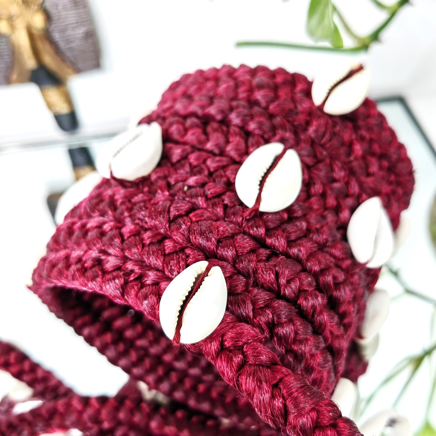 Bracelet cheveux en tresse 3 en 1-ROUGE BORDEAU