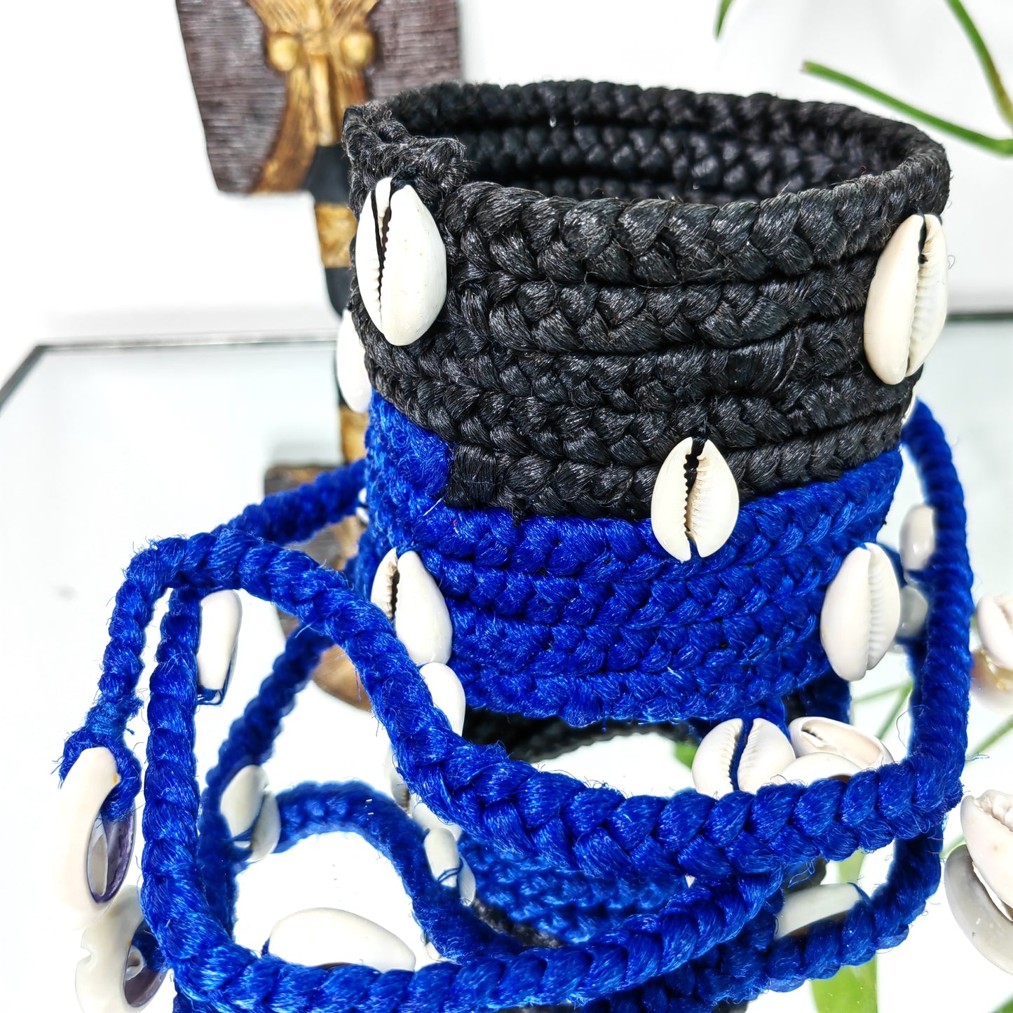 Bracelet cheveux en tresse 3 en 1-BLEU NOIR