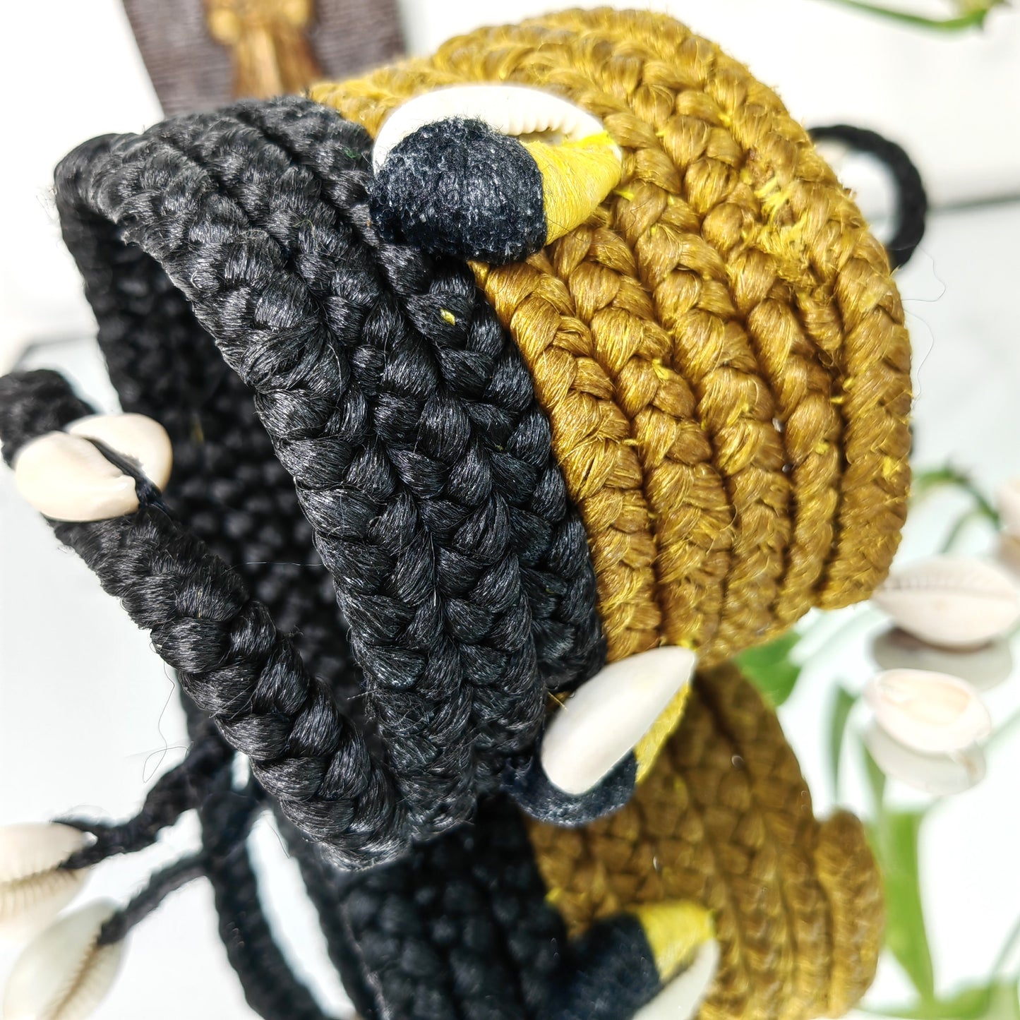 Bracelet cheveux en tresse 3 en 1-JAUNE MOUTARDE NOIR