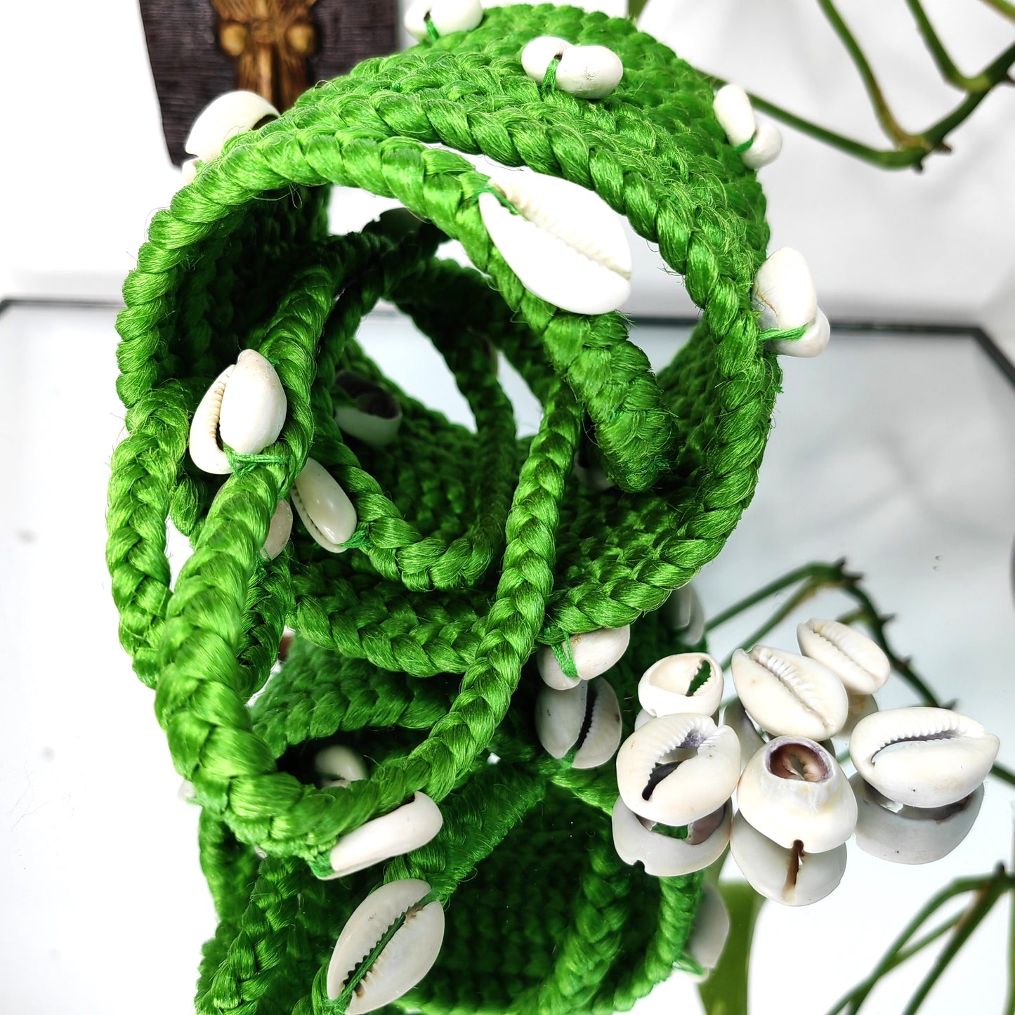 Bracelet cheveux en tresse 3 en 1 -VERT