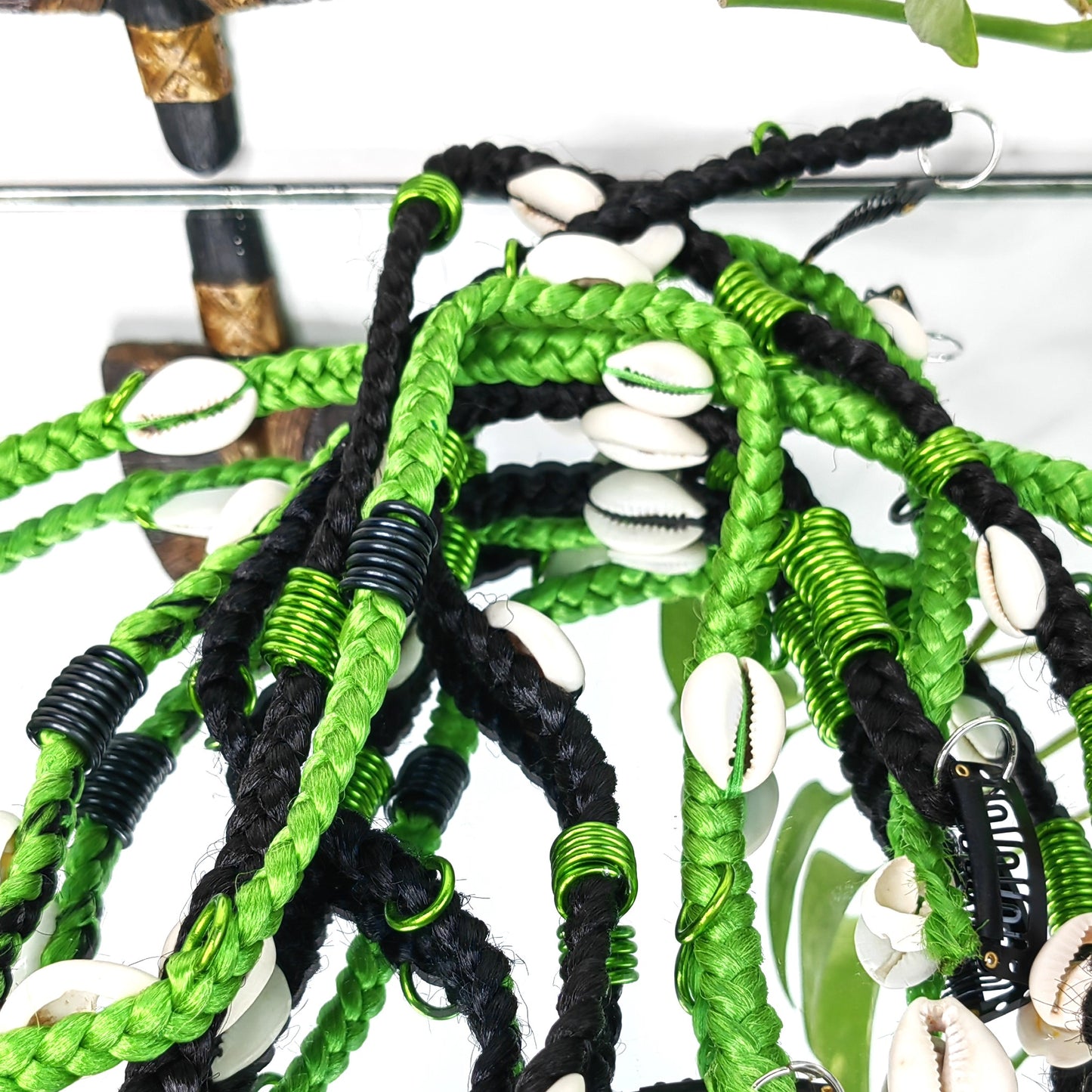 Lot de 3 Clips en tresse verte avec Spirales (vert et noir)