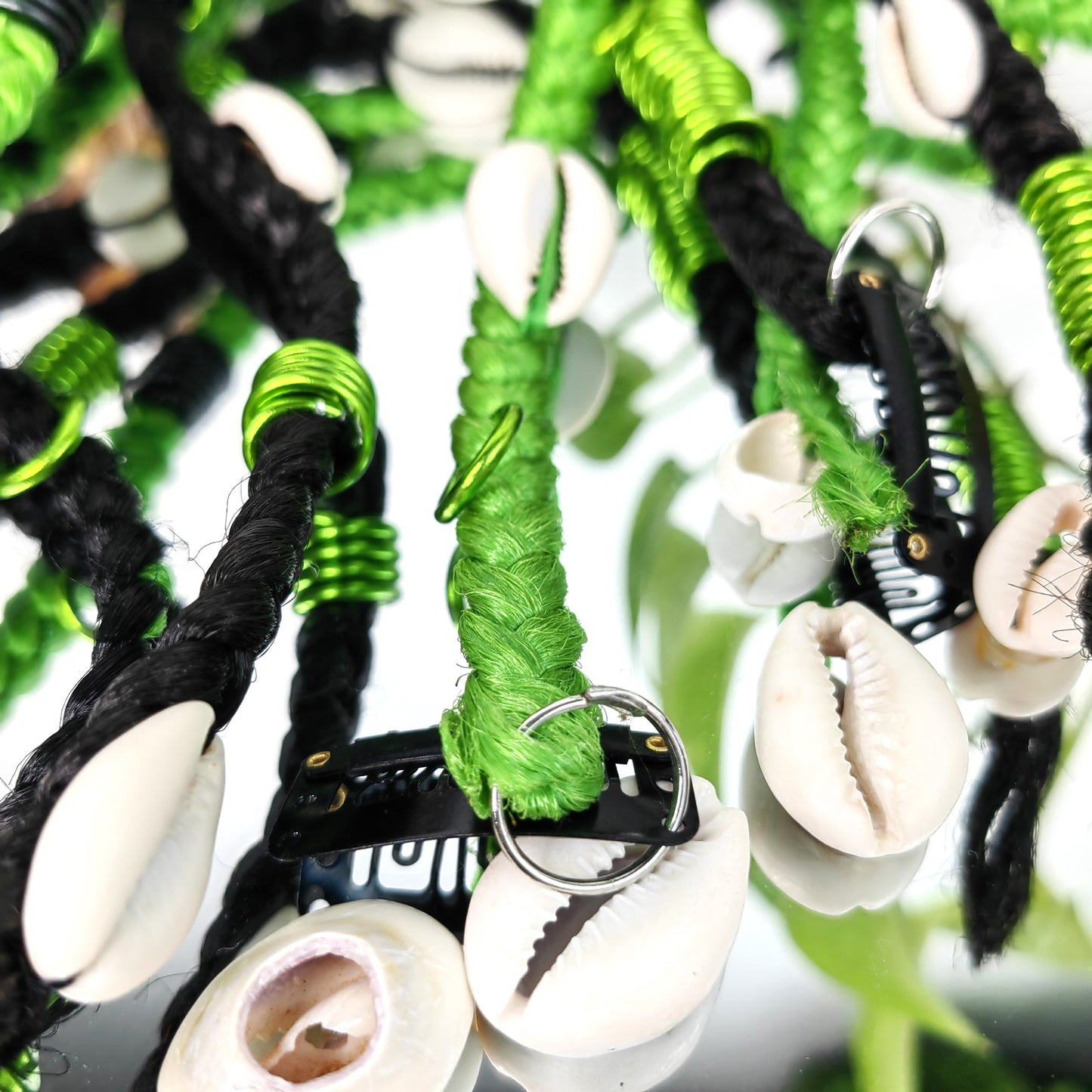 Lot de 3 Clips en tresse verte avec Spirales (vert et noir)