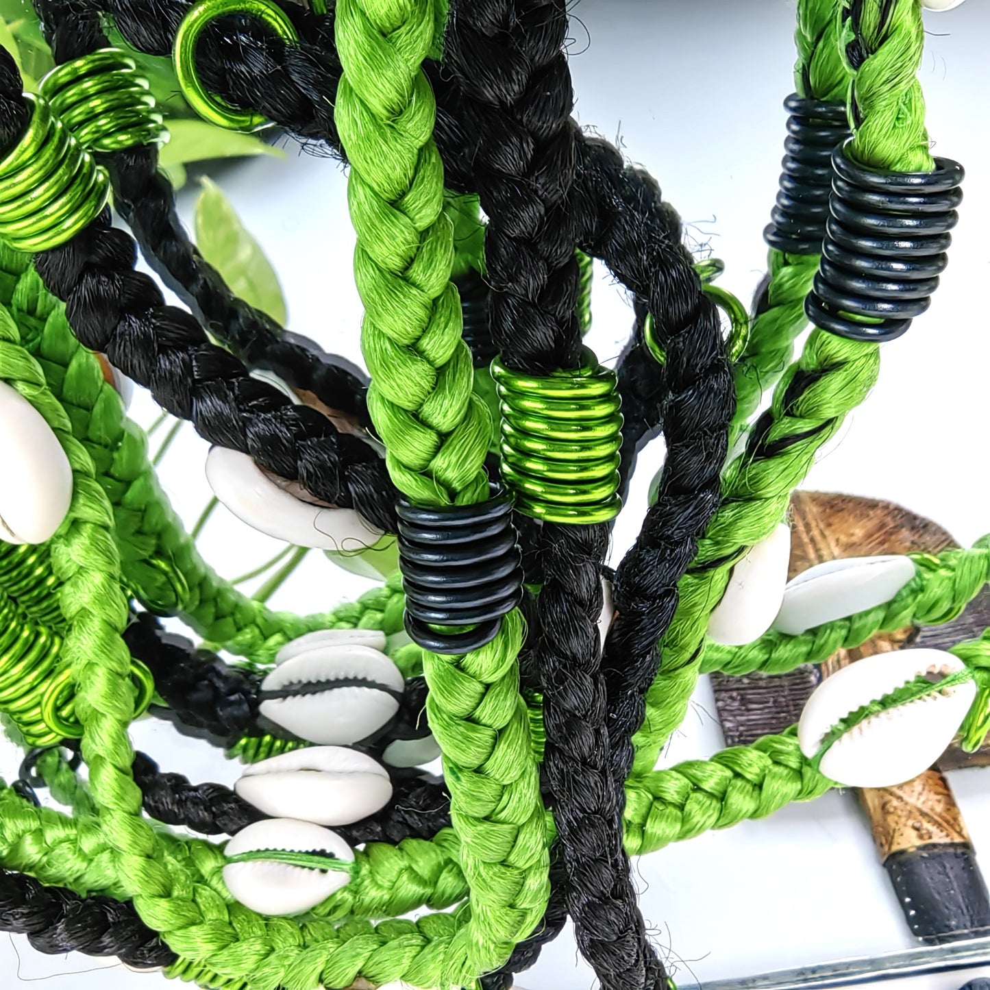 Lot de 3 Clips en tresse verte avec Spirales (vert et noir)