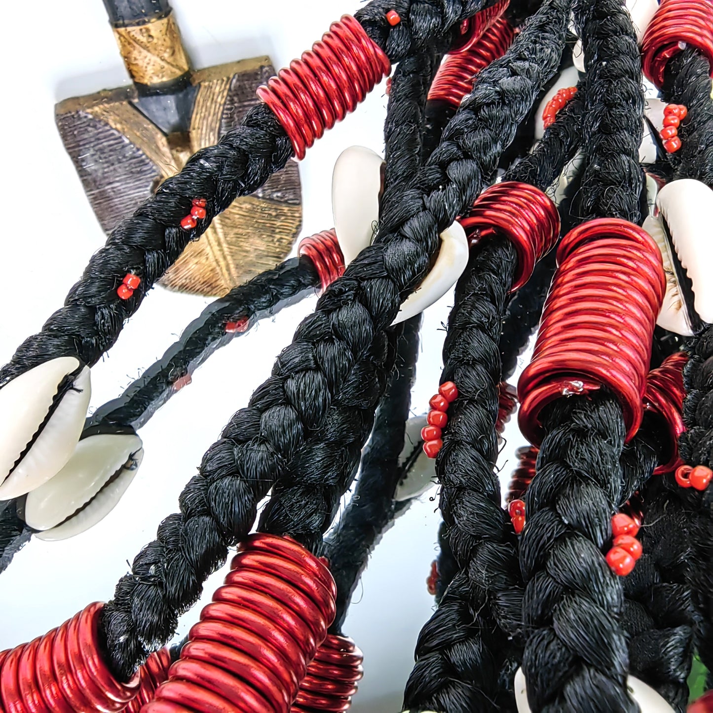 Lot de 3 Clip en tresse noir avec Spirale rouge et perles