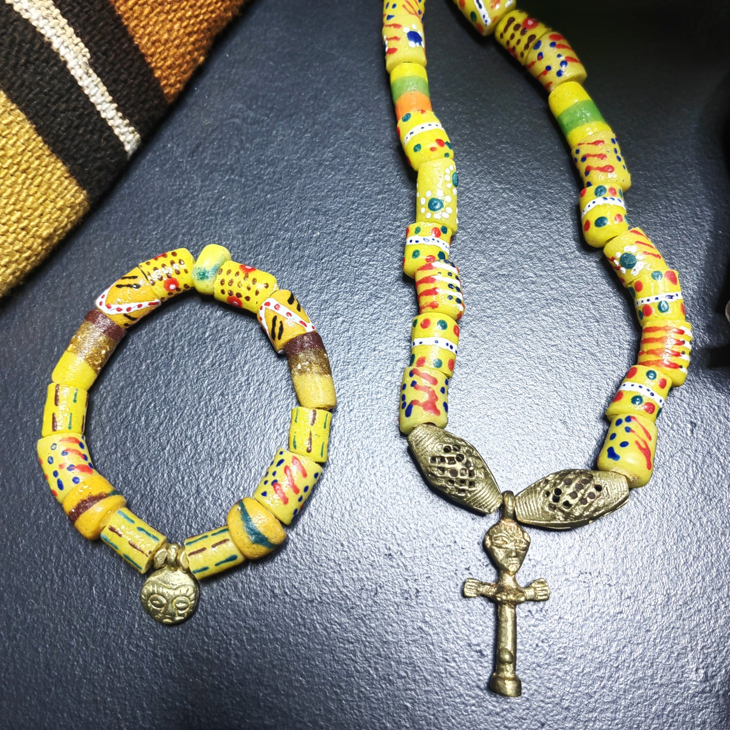 Collier et bracelet Krobou - FERTILITY jaune