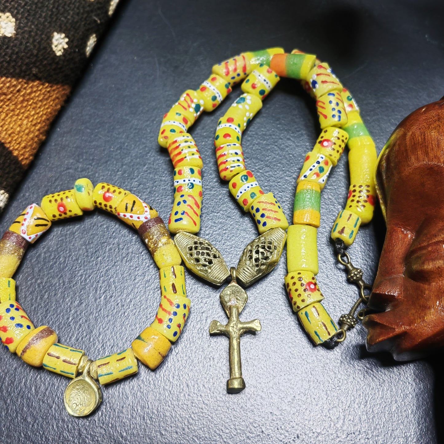 Collier et bracelet Krobou - FERTILITY jaune