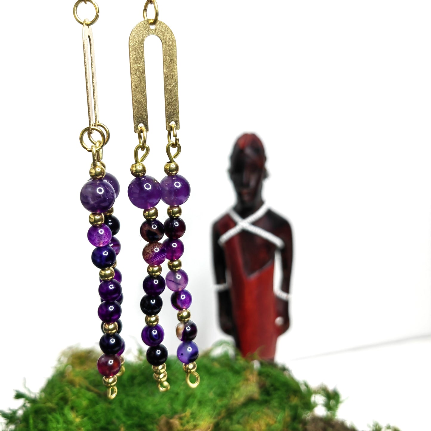 Boucle d'oreille "Arc - Agate violet"