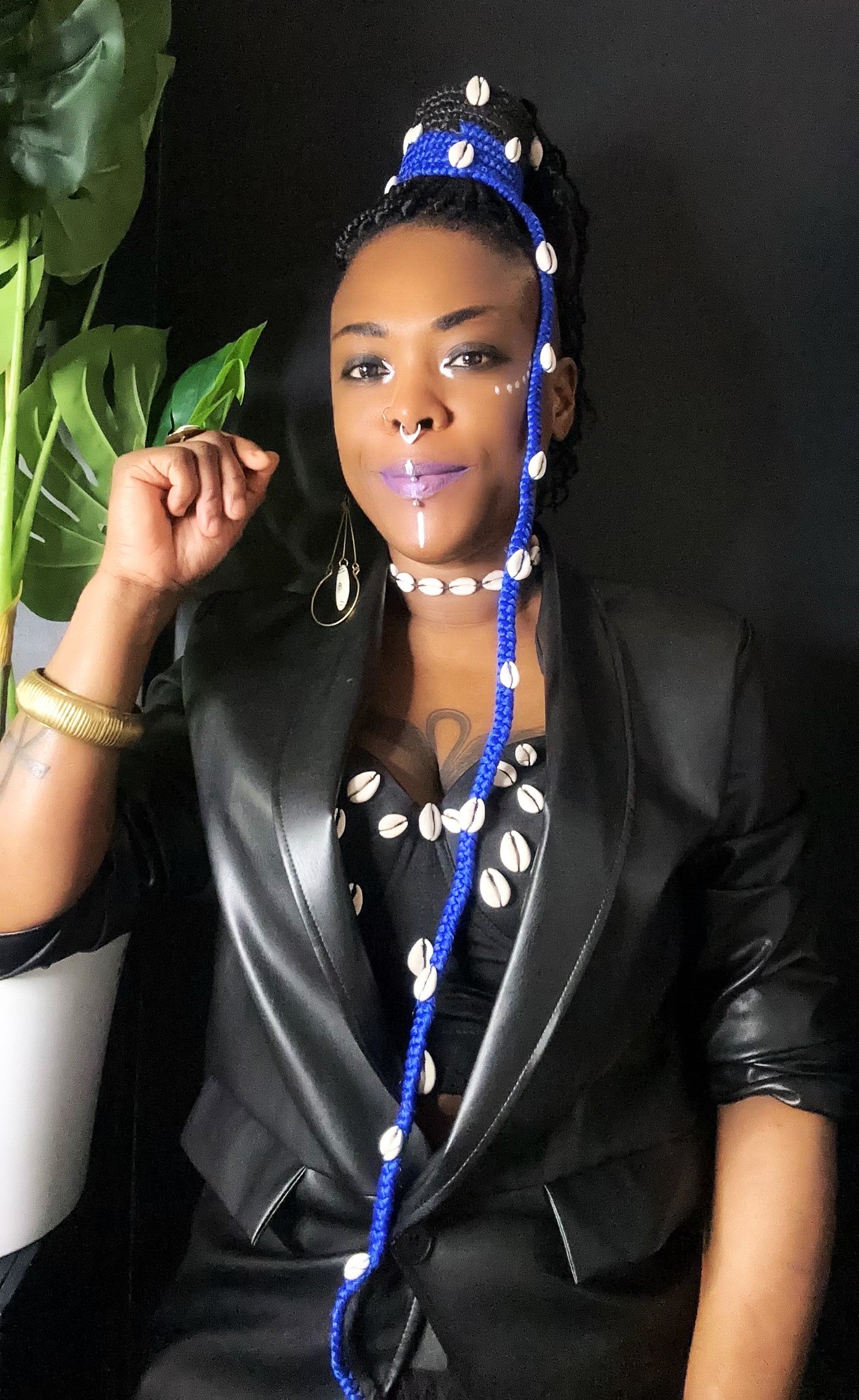 Bracelet cheveux en tresse 3 en 1-BLEU NOIR