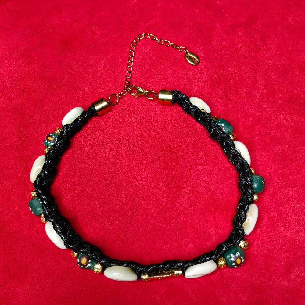 Collier Tressé — Perles Akan & Verre Krobou