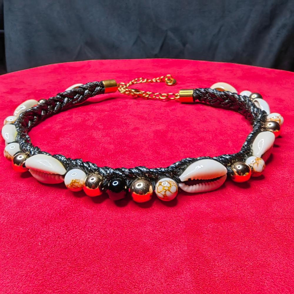 Collier Tressé — Trio de Pierres & Cauris Naturels