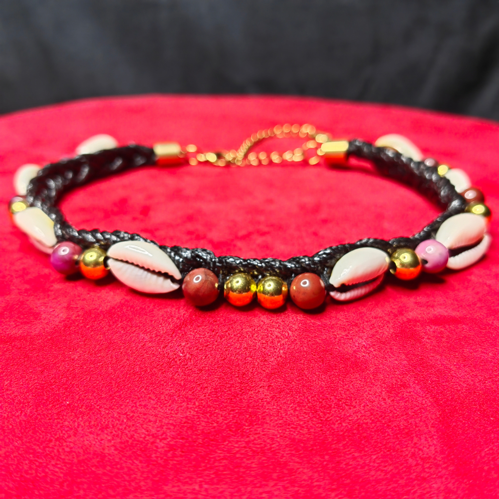 Collier Tressé — Sugilite & Cauris Naturels