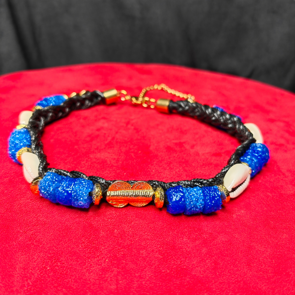 Collier Tressé — Verre Krobo Bleu & Perle Akan