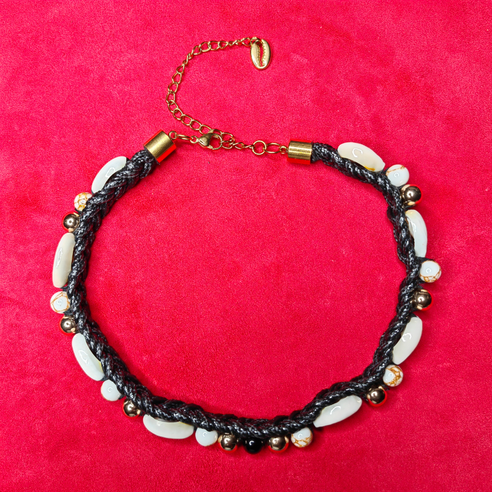 Collier Tressé — Trio de Pierres & Cauris Naturels