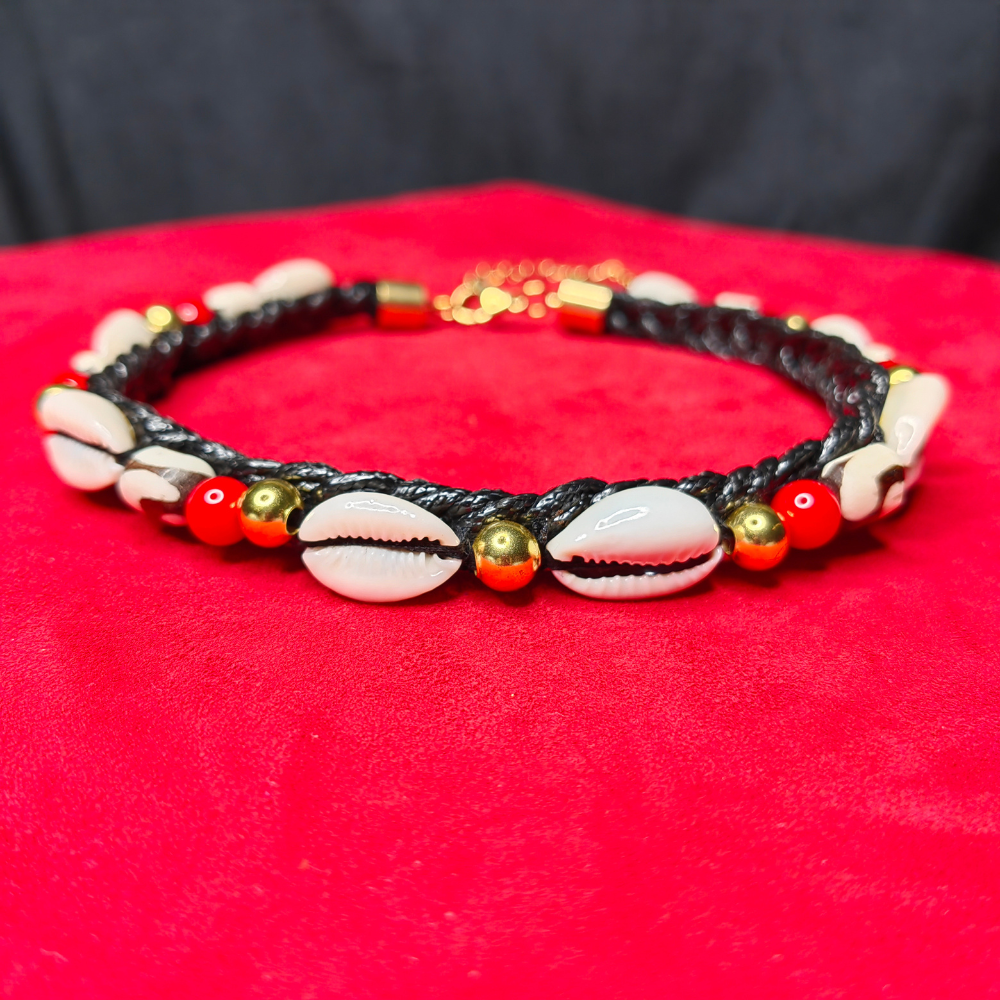 Collier Tressé — Os de Corne & Corail Rouge