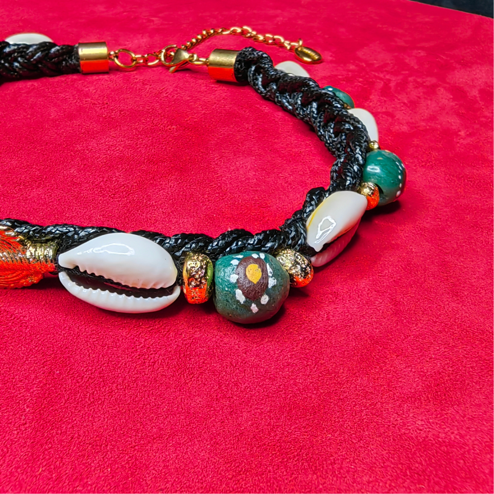 Collier Tressé — Perles Akan & Verre Krobou