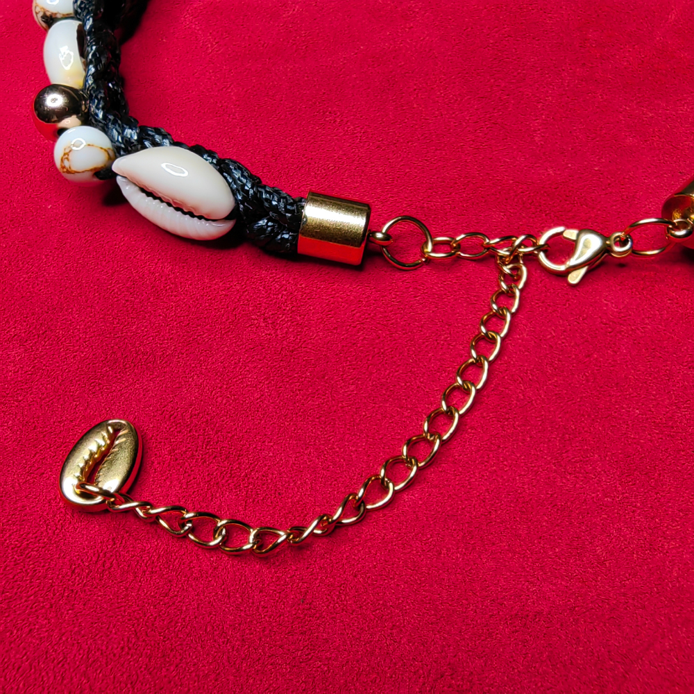 Collier Tressé — Trio de Pierres & Cauris Naturels