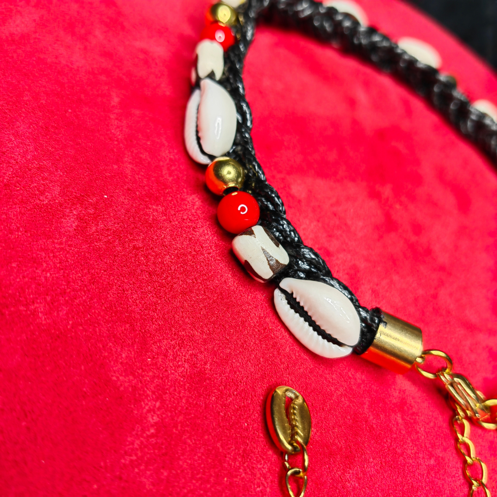 Collier Tressé — Os de Corne & Corail Rouge