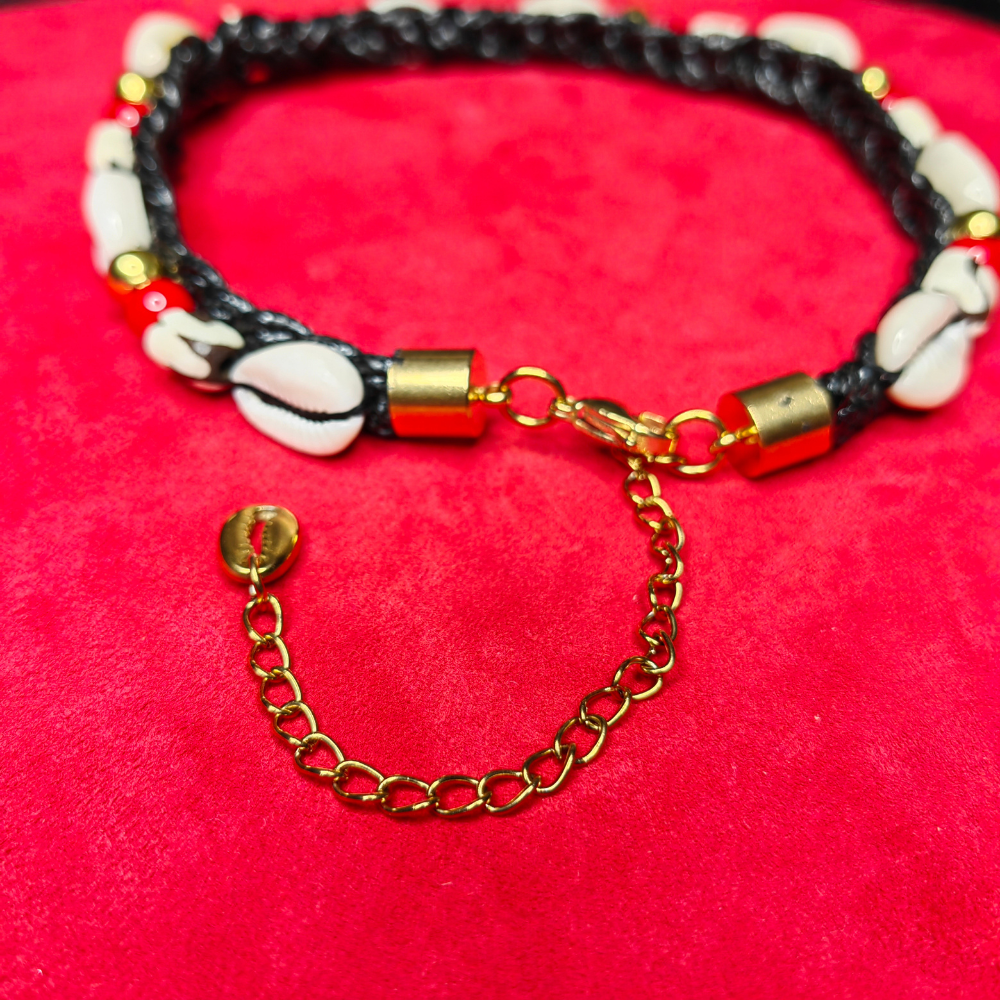 Collier Tressé — Os de Corne & Corail Rouge