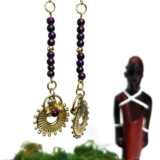 Boucle d'oreille "pendent - hématite violet"