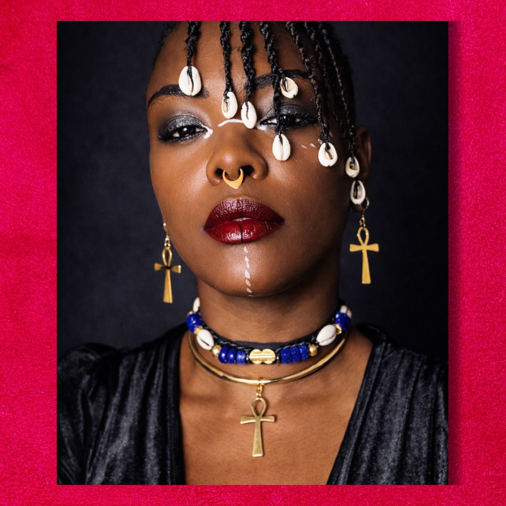 Collier Tressé — Verre Krobo Bleu & Perle Akan